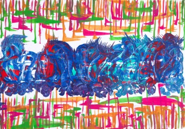 Картина под названием "Love Dragon" - Yvonne Mwale, Подлинное произведение искусства, Акрил Установлен на Деревянная рама дл…