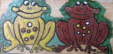 Painting titled "2 Frogs" by Yvonne Palmer, Original Artwork