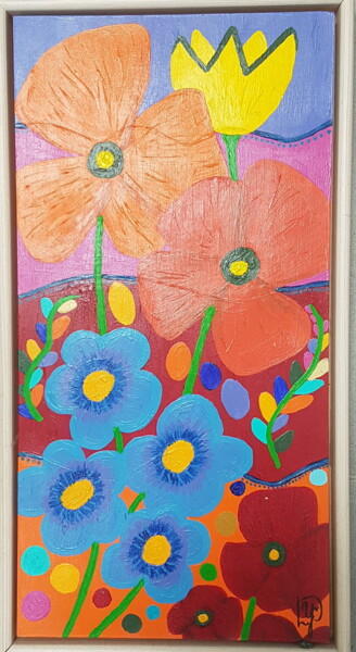 Painting titled "Flowers" by Yvonne Van Dam, Original Artwork, Acrylic