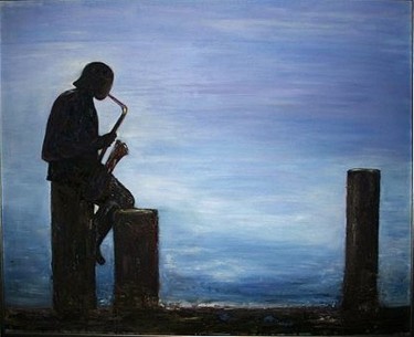 Painting titled ""BLUE NOTE"" by Yvonne Omdal, Original Artwork, Oil