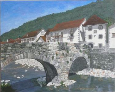 Painting titled "pont-de-navarre-och…" by Nicole Catala, Original Artwork, Acrylic