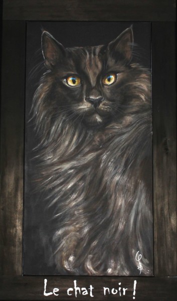 Painting titled "Le Chat Noir" by Isabelle Mériot, Original Artwork, Acrylic