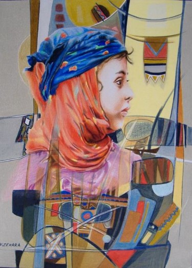 Dessin intitulée "Jeune fille Berbere" par Zekara, Œuvre d'art originale, Autre
