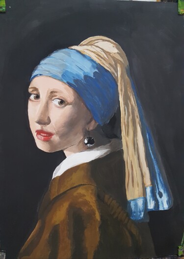 Peinture intitulée "Girl with a Pearl E…" par Z S, Œuvre d'art originale, Gouache