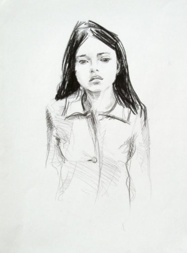 Drawing titled "jeune fille" by Zaaz, Original Artwork