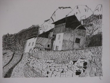 Drawing titled "Chalet de montagne" by Zabeth, Original Artwork