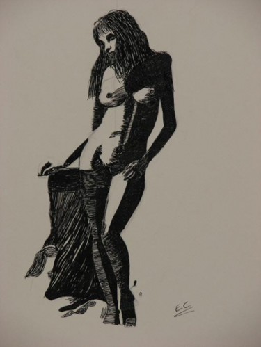 Drawing titled "femme nue" by Zabeth, Original Artwork