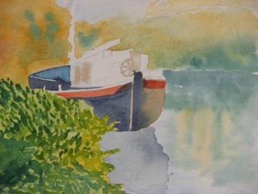 Painting titled "Péniche au bord de…" by Zabeth, Original Artwork