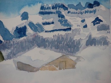 Painting titled "chalet enneigé" by Zabeth, Original Artwork