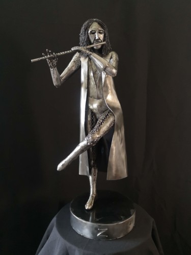Escultura titulada "Flutist" por Evgen Zaborovsky, Obra de arte original, Metales