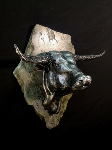 Sculpture titled "Master of Time" by Evgen Zaborovsky, Original Artwork, Metals Mounted on Stone