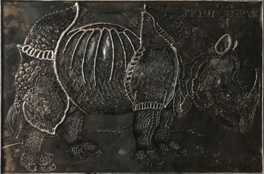 Sculpture intitulée "Rhinoceros" par Evgen Zaborovsky, Œuvre d'art originale, Métaux