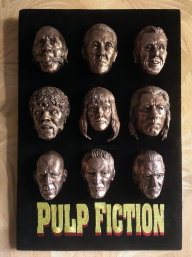Scultura intitolato "Pulp Fiction" da Evgen Zaborovsky, Opera d'arte originale, Bronzo Montato su Pannello di legno
