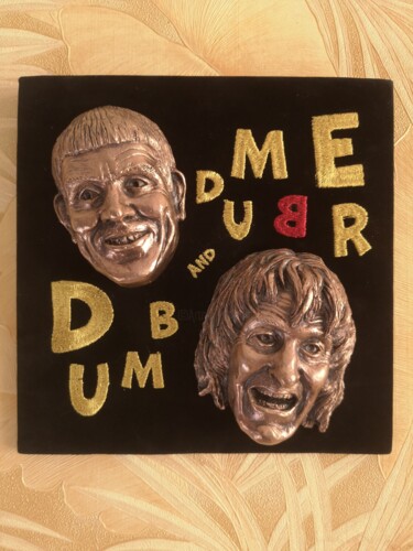 Scultura intitolato "Dumb And Dumber" da Evgen Zaborovsky, Opera d'arte originale, Bronzo Montato su Pannello di legno