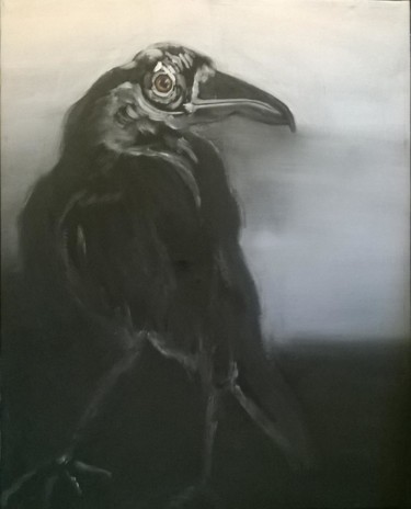 Painting titled "Corbeau Noir et Bla…" by Johannes Zacherl Painter, Original Artwork