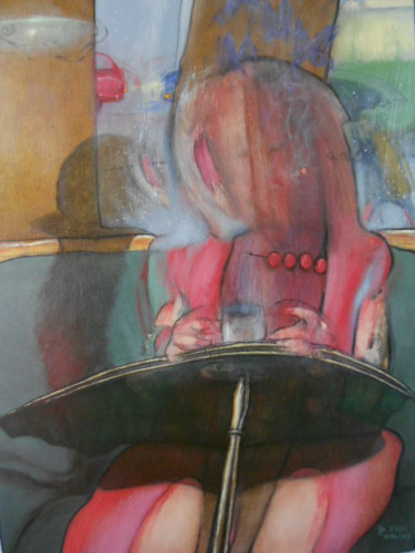 Malerei mit dem Titel "La femme du bar d'à…" von Jo Zachwalinski, Original-Kunstwerk, Öl