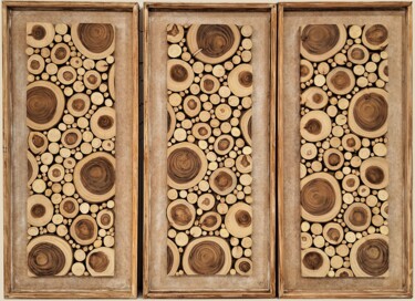 Sculpture titled "3 CIRCLES OF LIFE" by Zack Abdmouleh, Original Artwork, Wood Mounted on Wood Panel