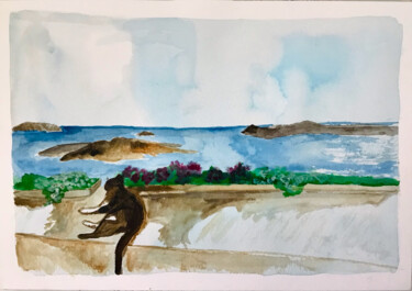 Painting titled "Santorin" by Zael, Original Artwork, Watercolor