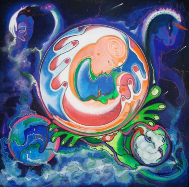 Painting titled "La fleur cosmique" by Zael Arbaca, Original Artwork, Acrylic