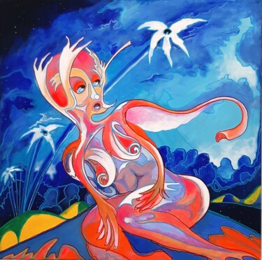 Schilderij getiteld "Femme papillon" door Zael Arbaca, Origineel Kunstwerk, Acryl