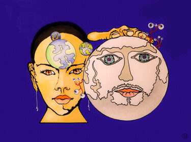 Arte digital titulada "Le Créateur de Lune" por Zael Arbaca, Obra de arte original, Pintura Digital