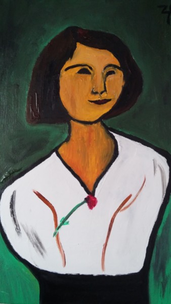 Peinture intitulée "FEMME A L'OEILLET d…" par Zaël, Œuvre d'art originale, Huile