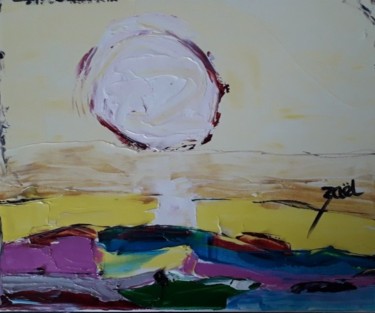 Schilderij getiteld "HERE COME THE SUN" door Zaël, Origineel Kunstwerk, Olie