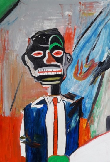 Painting titled "BASQUIAT" by Zaël, Original Artwork, Oil Mounted on Wood Stretcher frame
