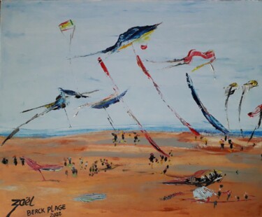 Painting titled "BERCK PLAGE, les ce…" by Zaël, Original Artwork, Oil Mounted on Wood Stretcher frame