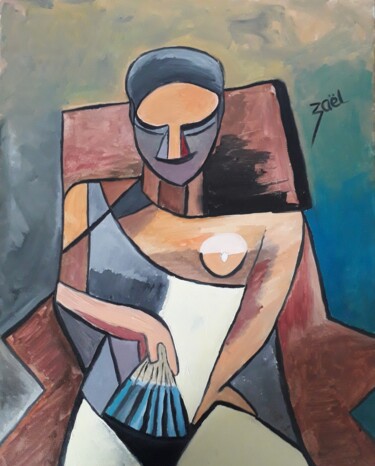 Painting titled "LA FEMME A L'EVENTA…" by Zaël, Original Artwork, Oil Mounted on Wood Stretcher frame