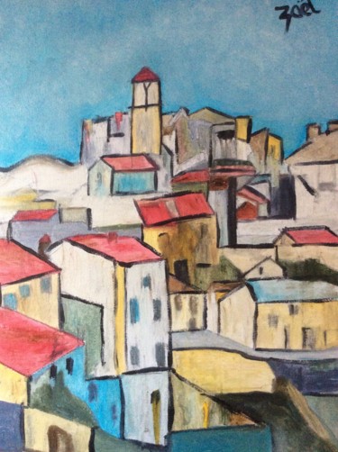 Painting titled "Village Provençal" by Zaël, Original Artwork, Oil