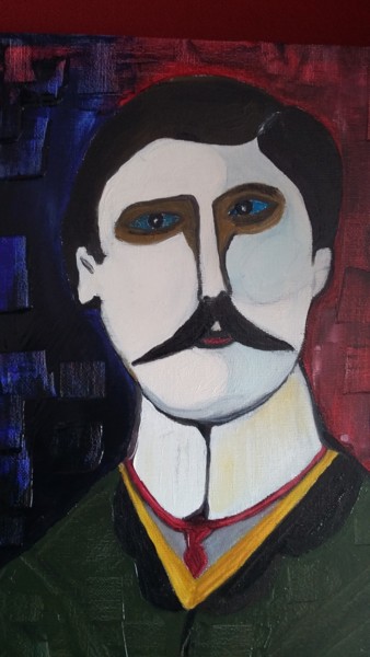 Painting titled "PROUSTcaricature" by Zaël, Original Artwork, Oil