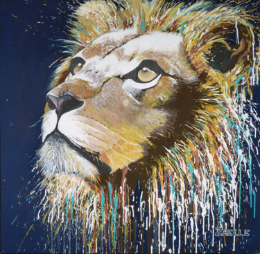 Painting titled "Lion" by Elsa Ducourret (Zaelle), Original Artwork, Acrylic