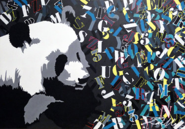 Painting titled "Panda" by Elsa Ducourret (Zaelle), Original Artwork, Acrylic Mounted on Wood Stretcher frame