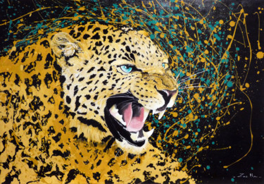 Pittura intitolato "Jaguar" da Elsa Ducourret (Zaelle), Opera d'arte originale, Acrilico Montato su Telaio per barella in le…