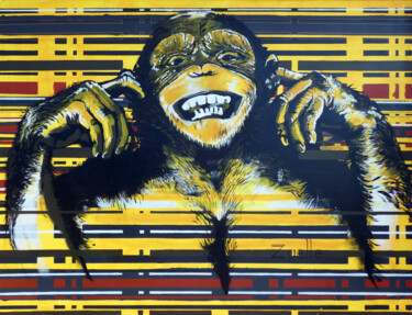 Ζωγραφική με τίτλο "Chimpanzé" από Elsa Ducourret (Zaelle), Αυθεντικά έργα τέχνης, Ακρυλικό Τοποθετήθηκε στο Ξύλινο φορείο σ…