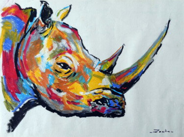 Ζωγραφική με τίτλο "Esquisse de Rhinocé…" από Elsa Ducourret (Zaelle), Αυθεντικά έργα τέχνης, Παστέλ
