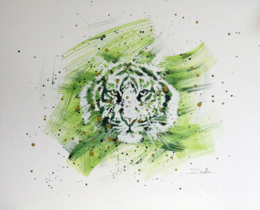 Картина под названием "Tigre" - Elsa Ducourret (Zaelle), Подлинное произведение искусства, Акварель