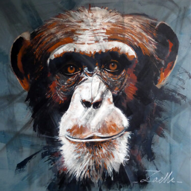 Painting titled "Primate" by Elsa Ducourret (Zaelle), Original Artwork, Acrylic Mounted on Wood Stretcher frame
