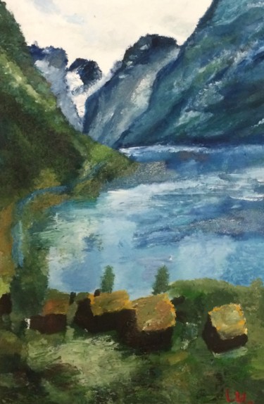 Malerei mit dem Titel "Norway’s lanscape" von Fluorine, Original-Kunstwerk, Öl