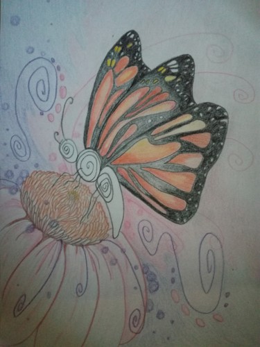 Dessin intitulée "les-ailes-de-papill…" par Zahara, Œuvre d'art originale