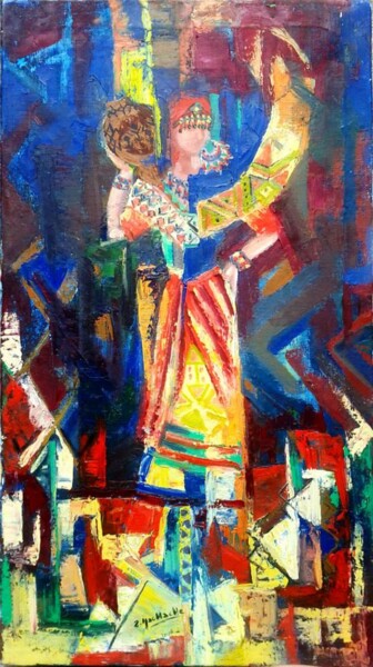 Peinture intitulée "femme kabyle" par Zahia Hachache  Artiste-Peintre, Œuvre d'art originale, Huile