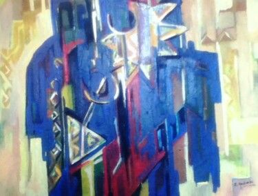 Painting titled "signes berbères" by Zahia Hachache  Artiste-Peintre, Original Artwork, Oil