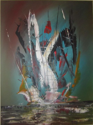Peinture intitulée "frigate" par Z.Akli, Œuvre d'art originale