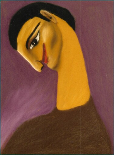 Dessin intitulée "Homme sur fond mauve" par Zahra Sarah Toughrai, Œuvre d'art originale, Pastel