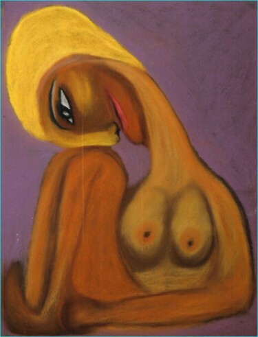 Рисунок под названием "Femme assise aux se…" - Zahra Sarah Toughrai, Подлинное произведение искусства, Пастель