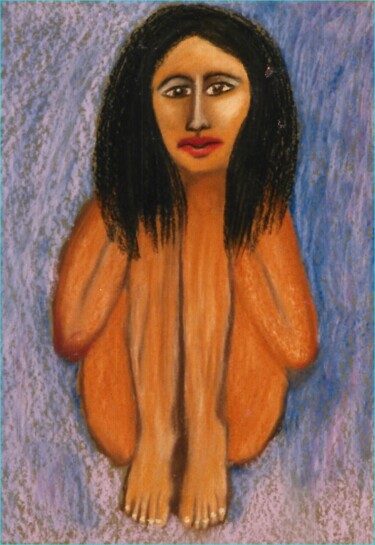 Desenho intitulada "Femme nue recroquev…" por Zahra Sarah Toughrai, Obras de arte originais, Pastel