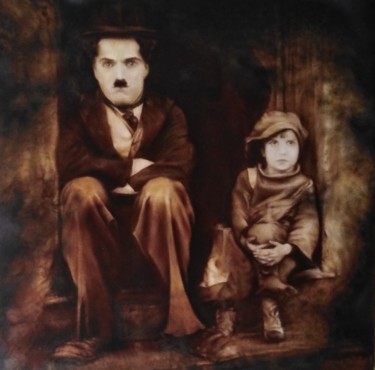 Ζωγραφική με τίτλο "Charlie Chaplin and…" από Oksana Zaichuk, Αυθεντικά έργα τέχνης, Λάδι