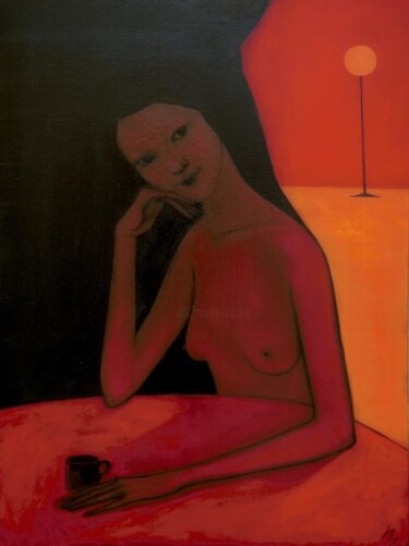 Картина под названием "Вечерний кофе" - Зайцева Ирина Евгеньевна, Подлинное произведение искусства, Масло