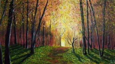 Painting titled "La forêt" by Abdelhalim Zidouk, Original Artwork, Oil Mounted on Wood Stretcher frame